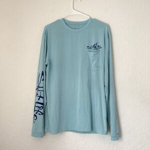 Salt Life Shirt Mens M Light Blue Long Sleeve‎ Performance SLX Fishing Surf Dive